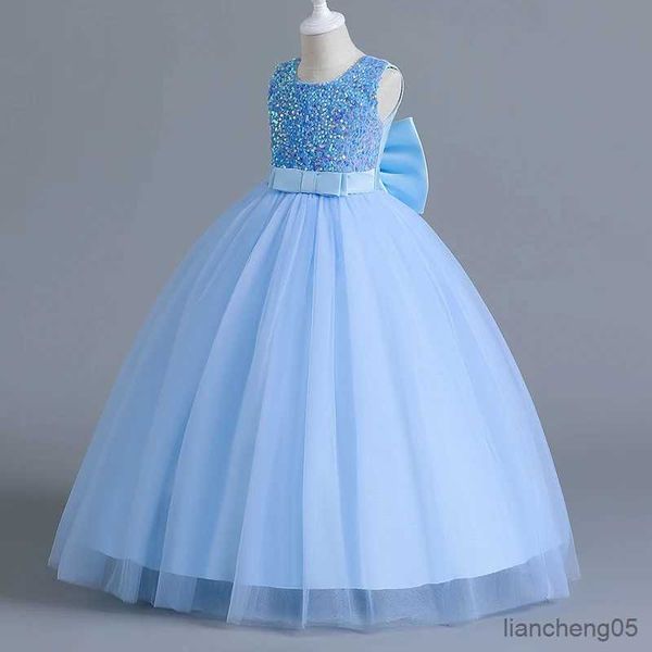 Abiti da ragazza Ragazza di lusso Abito blu 5-14T Bambini Spettacolo formale Gala Prom Damigella d'onore Ragazza Costume da sposa Abiti da laurea R231031