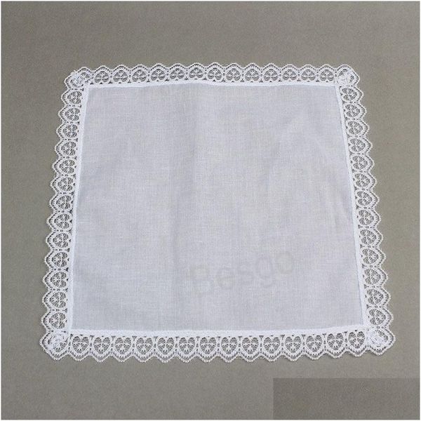 Lenço 23x25cm algodão branco laço fino lenço mulheres presentes de casamento decoração de festa guardanapos de pano liso em branco diy bh7596 tyj dhctx
