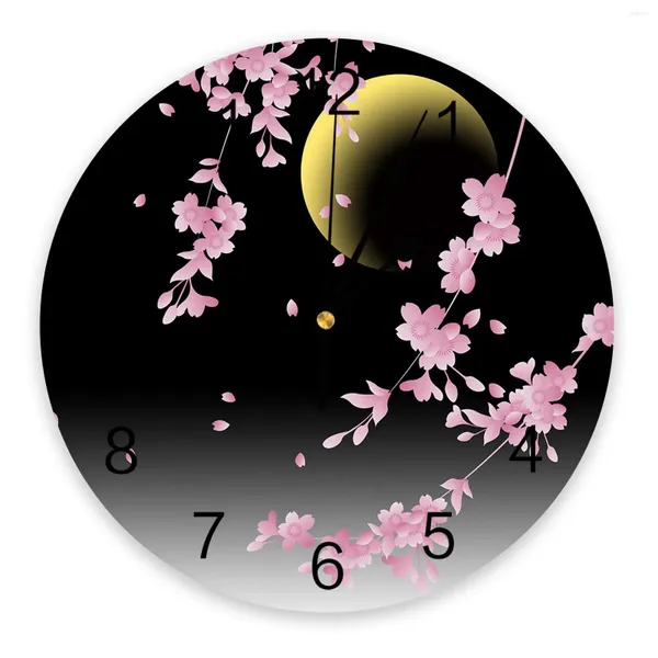 Orologi da parete Orologio minimalista giapponese Cherry Blossom Moon Orologio digitale silenzioso per la decorazione del soggiorno della cucina della camera da letto della casa