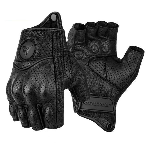 Radfahren Handschuhe Sommer Motorrad Fingerlose Zubehör Ziegenleder Leder Halb Finger Motocross Gant Moto Guantes Verano 231031