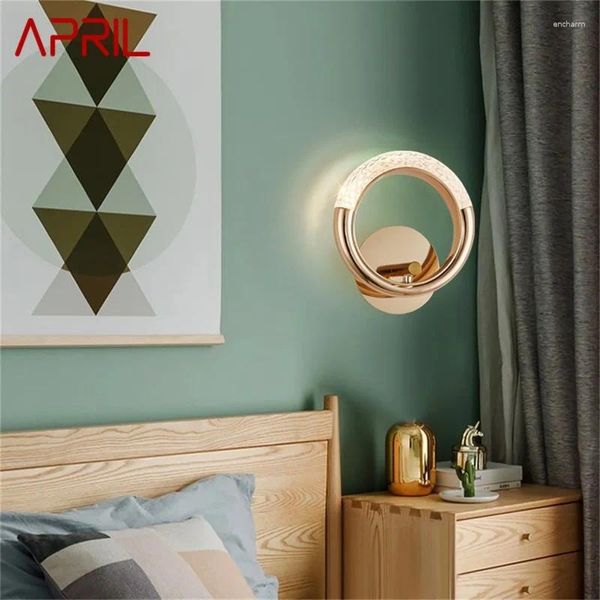 Lâmpada de parede abril nórdico criativo luz arandelas modernas lâmpadas led redondo anel luminárias decorativas para casa