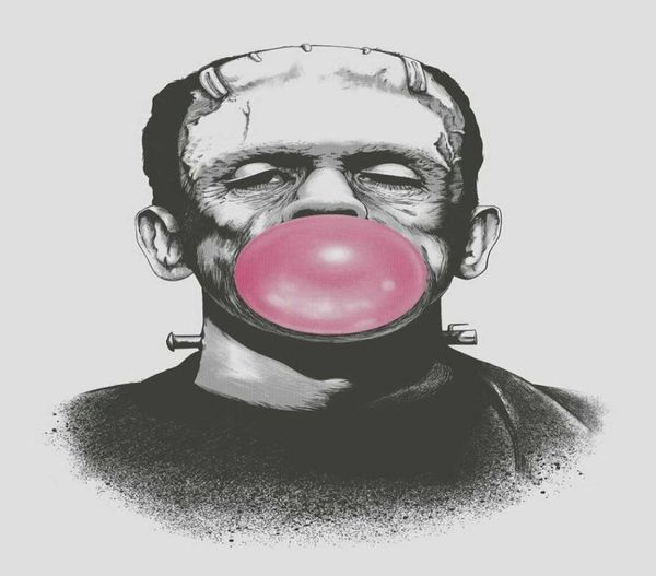 Frankenstein soprando uma grande bolha rosa chiclete pinturas arte filme impressão cartaz de seda decoração da parede casa 60x90cm5022743