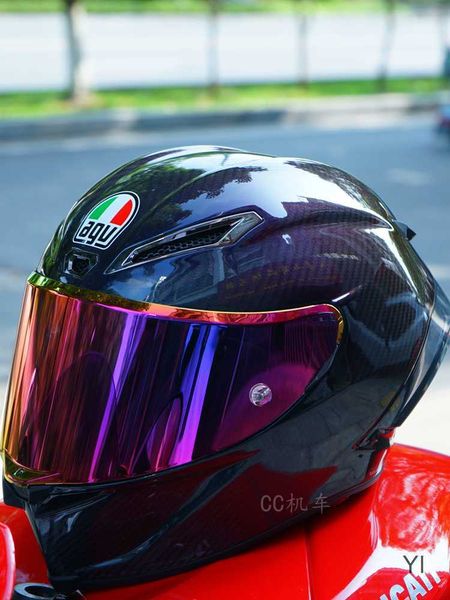 Casco moto integrale a faccia aperta Cc Locomotive Agv Chameleon Pista Gp Rr Iridium Illusion Cambia colore Casco da corsa in fibra di carbonio Locomotiva Casco integrale YI RN