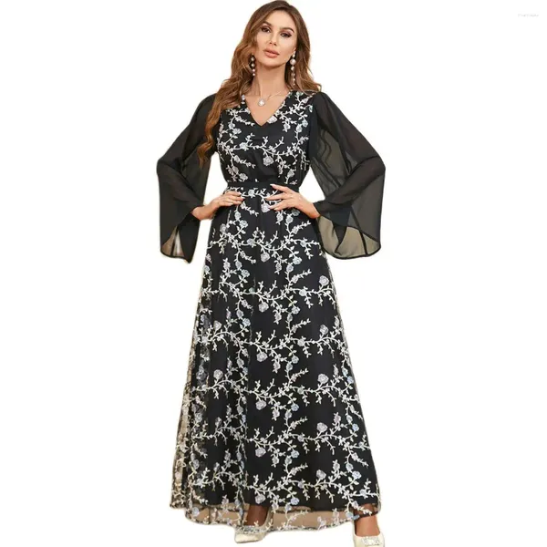 Roupas étnicas Muçulmanas Mulheres Abaya Longo Luxuoso Hijab VestidosFull Manga Chiffon Maxi Vestido para Vestidos Turcos de Verão