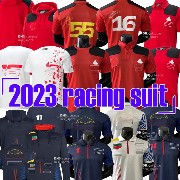 S-5XL 2023 2024 Formel 1 Neuer Rennanzug F1 ROT Schwarzes T-Shirt Nummer 55 16 rotes Kurzarm-POLO-Teamuniform-Revers schnell trocknend Top-Spieler 11 1