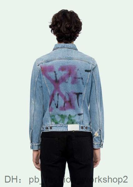 Giacche da uomo bianche Ss Primavera e autunno Off White Ow Graffiti disegnati a mano Resi Frecce realizzate Vecchi offGiacca Cappotto off Abiti in denim B23Y