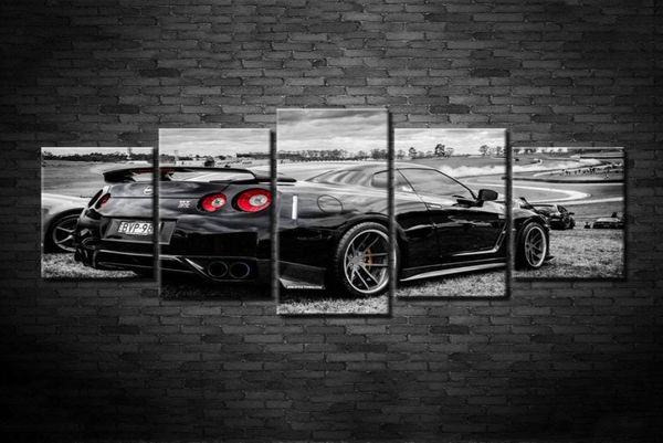 Modern sanat çerçevesi hd baskılı duvar tuval resimleri 5 panel nissan gtr ev dekorasyon arabası oturma odası resimleri modüler posterler8771468