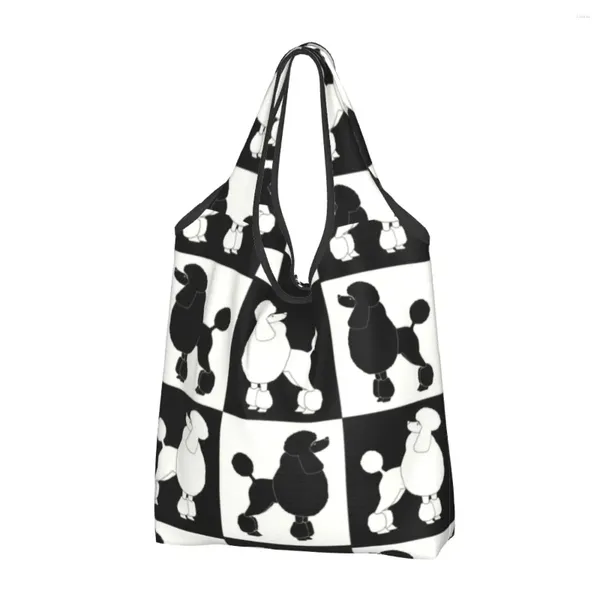 Sacos de compras Checkered Poodles Mercearia Personalizado Shopper Tote Ombro Grande Capacidade Portátil Cães Bolsa