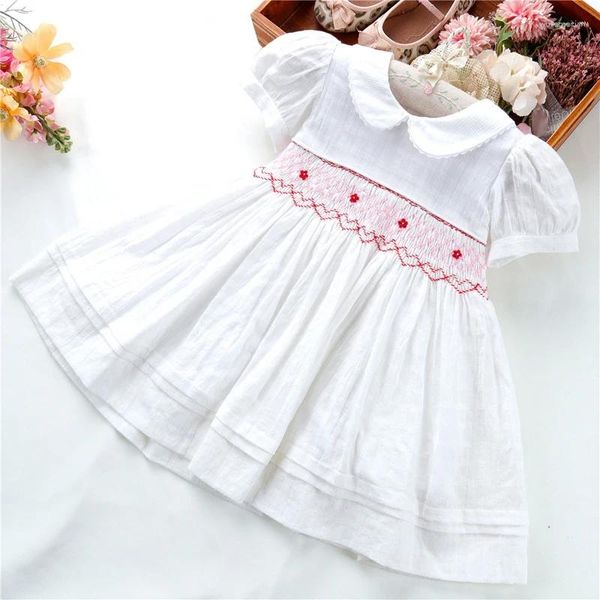 Mädchen Kleider Mädchen Vestidos Kleinkind Raucher Für Baby Handgemachte Gesmokt Blumen Kittel Kleid Infant Baumwolle Boutique Kleidung