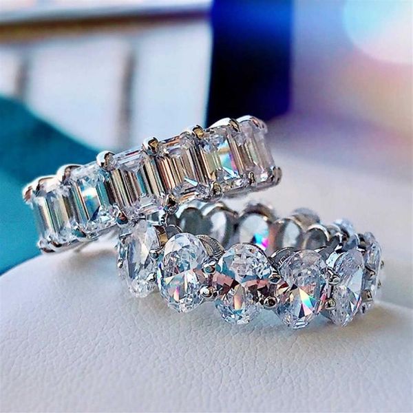 925 prata pave configuração quadrado completo simulado diamante cz eternidade banda noivado casamento pedra anéis tamanho 5 6 7 8 9 y0723194s