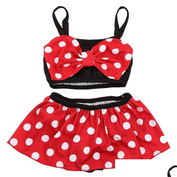 Zweiteilige EST Baby Kinder Mädchen Bikini Set Schleife Polka Dot Zweiteiliger Badeanzug Bademode 0 5 Jahre Kleinkind Kinder Mädchen Sommer Badeanzug Dhux7