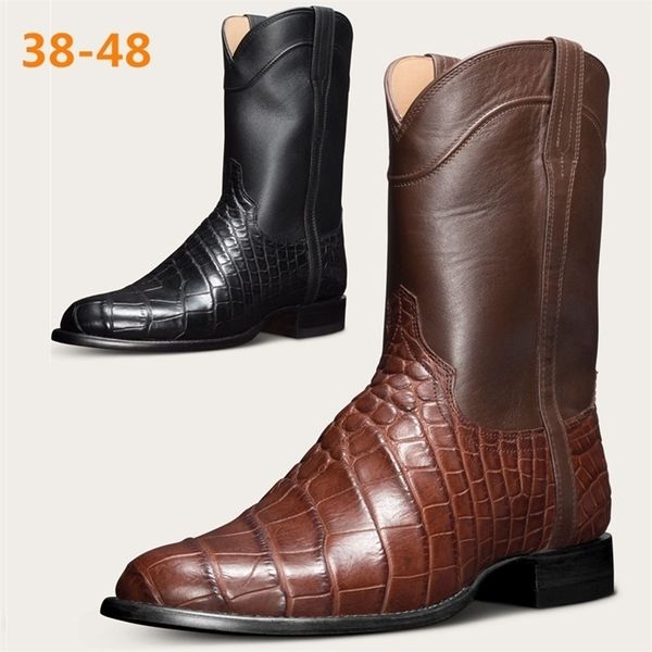 Scarpe eleganti europei American Vintage's Men's Boots Pattern Western Cowboy Single Slipton Midcalf Plus Times 3848 220831