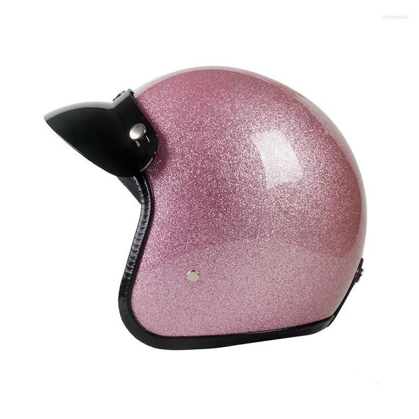 Capacetes de motocicleta Classic Casfer Cruiser Bling Pink Helmet Vintage Face Aberta Retro Scooter Riding 3/4 Jet Casco Moto Capacte