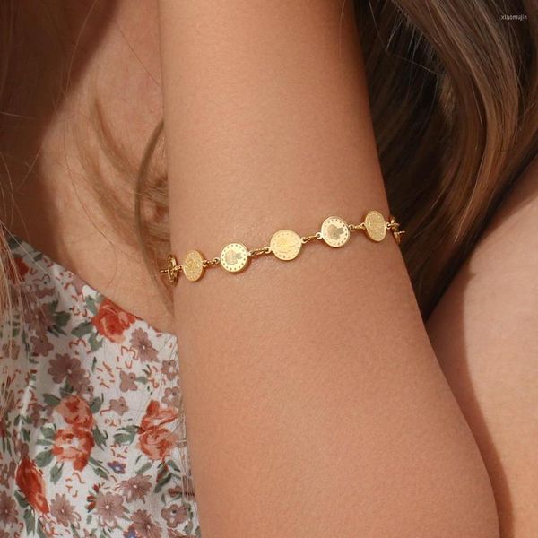 Link Armbänder 2022 Neuestes Design Vintage Retro Porträt Münzkette für Damen 18 Karat vergoldet Kreis Edelstahl Charm Armband