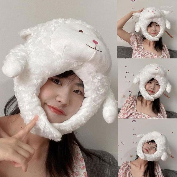 Berretti Cartoon Hat Girl Cute Funny White Sheep Head Cosplay Winter Warm Ear Protection 2022