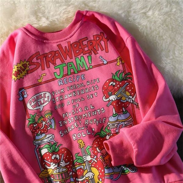 Damen Hoodies Sweatshirts Kawaii Rose Red Cartoon Letter Print Sweatshirt Vintage Streetwear Fashion Tops Oneck Casual Teens Kleidung Goth Punk 220901