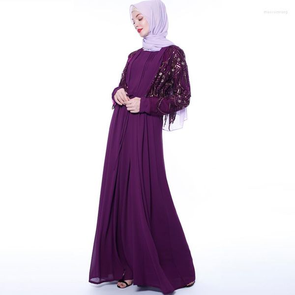 Casual Kleider Donsignet Muslim Kleid Mode Abaya Dubai Elegante Pailletten Quaste Strickjacke Lange Schleife Türkei Saudi-Arabien