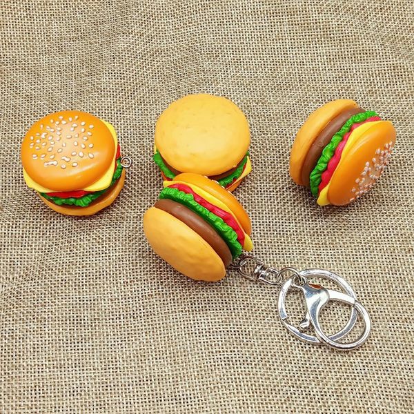 Portachiavi creativo con hamburger Portachiavi in resina fatti a mano fai-da-te per alimenti Accessori con ciondoli Borsa promozionale Portachiavi Ciondolo Gioielli sfusi