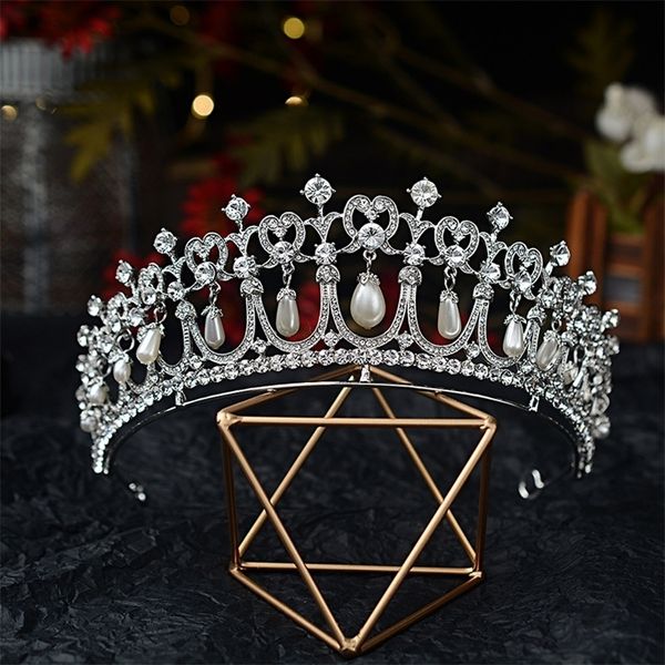 Gioielli per capelli da sposa Perle di cristallo barocche Diademi nuziali Diana Crown Pageant Diadema Accessori per fascia da sposa Tiara De Noiva 220831