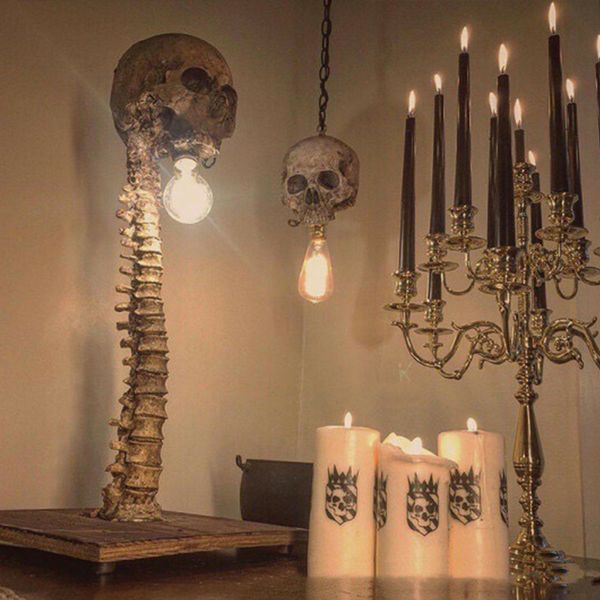 Decoração de festa Halloween Skull Skeleton Lamp Room Horror 3d Tabela de estátua Luz Luz de ornamento Assombrado Casa Adeços de Casa decoração 220901