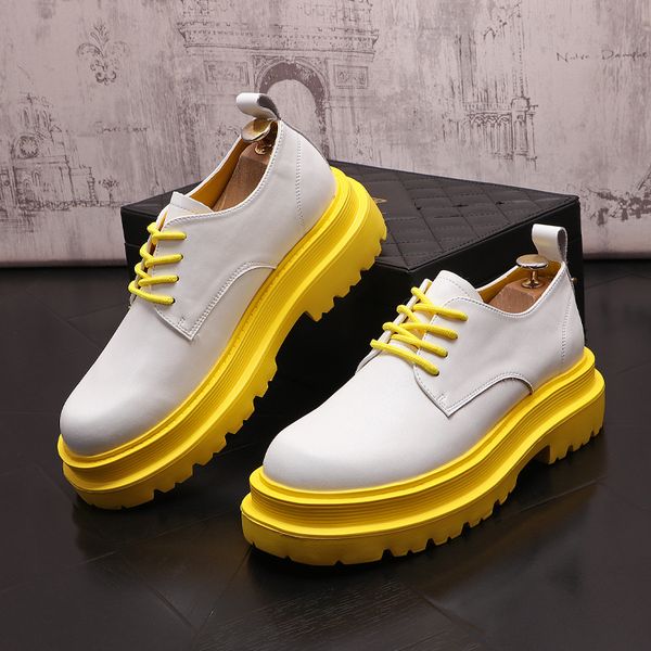 Autumn Fashion Men Casual Scarpe casual Dress Luxury Shoes Altezza Aumentare Sneaker Designer Oxfords Bianco Giallo