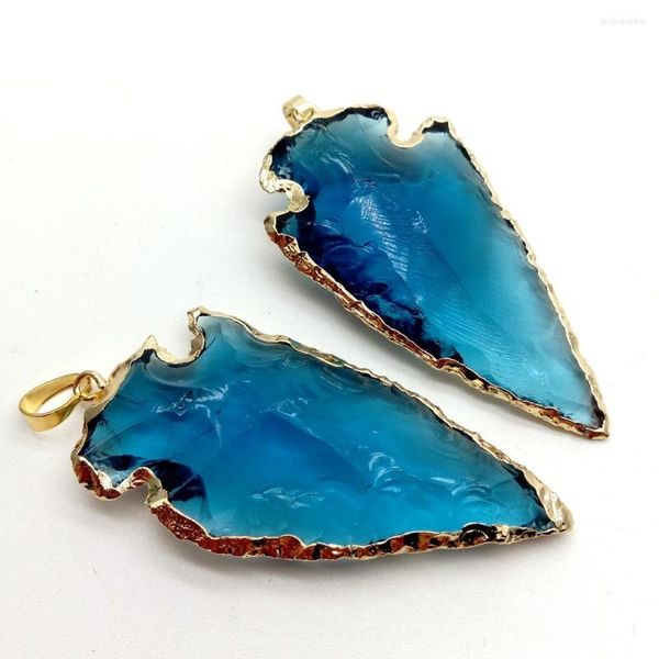 Anhänger-Halsketten, 2 Stück, natürlicher blauer Quarzkristall, Pfeilspitzenform, 27 x 60 mm, für Damen, Halskettenherstellung