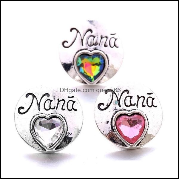 Charms Colorf Sier Color Snap Button Charms Flower Women Jewelry Findings Nana Heart Rhinestone 18Mm Metal Snaps Buttons DIY Bracelet Dhqb2