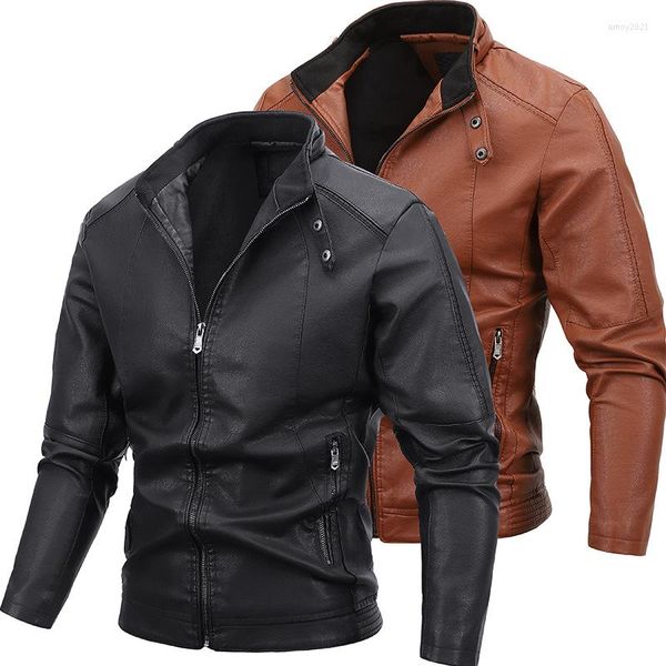 Herrenjacken Schöne Herbst- und Winter-Europäisch-Amerikanische Herren-PU-Lederjacke Warmer Plüsch-Motorradkleidungsmantel