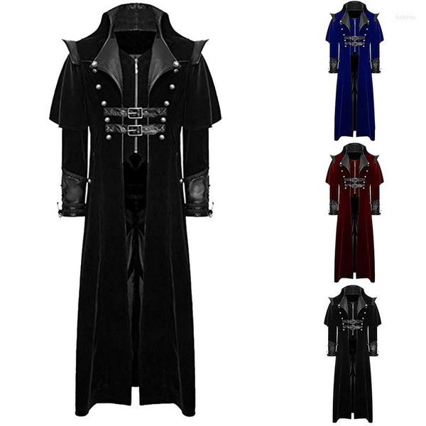 Trench de trincheira masculino, design de design legal, homens retro gótico casaco de cauda de cauda vintage steampunk estilo real de vampiro real traje de cosplay