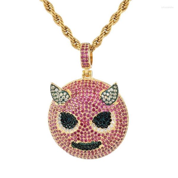 Подвесные ожерелья Hip Hop Micro Paved Red Cubic Circon Bling Iced Out Devil's Smile Pendant