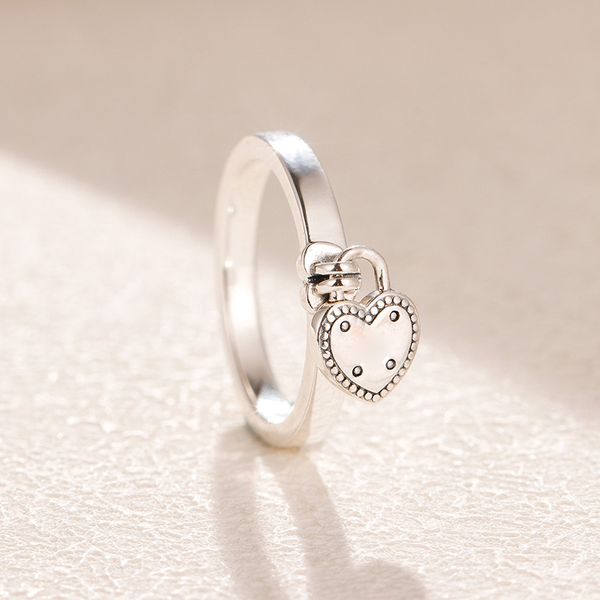 Kalp şeklindeki asma kilit yüzüğü 925 STERLING Gümüş Kadınlar Düğün Takı Pandora Gül Gollü Kız Arkadaşı Hediye Yüzükleri Orijinal Kutu Seti
