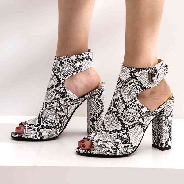 Bot Kadın Yılan Baskı Sandalet Gladyatör Yüksek Topuklu Ayak Bileği Strap Moda Yaz Bayanlar Ayakkabı Siyah 220901