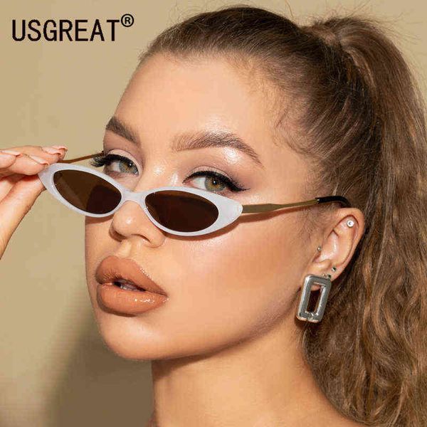 Sonnenbrille Kleine Cat Eye Stil Frauen Sonnenbrille Schmale Getönte Farbe Objektiv Sonnenbrille Metall Rahmen Brillen Candy Farbe gafas de sol mujer T220831