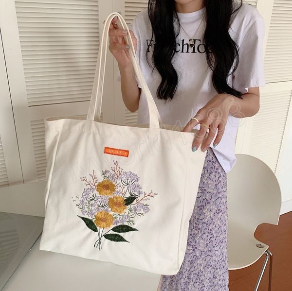 Vintage Gestickte Blumen Frauen Schulter Tasche Große Kapazität Weibliche Leinwand Einkaufstaschen Casual Tote Damen Reise Handtaschen