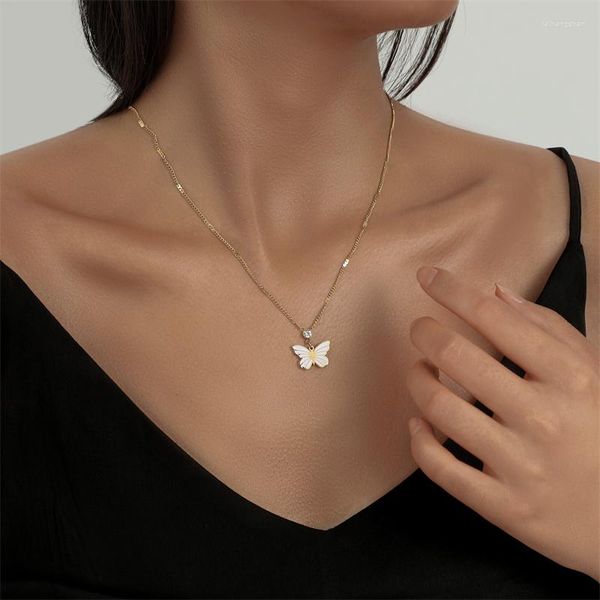 Collane con ciondolo WeSparking EMO Collana con clavicola in acciaio inossidabile placcato oro 18 carati con zirconi per donna