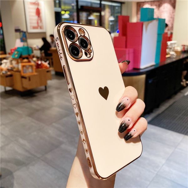 Love Heart Phone Casos para iPhone14 13 12 11/pro/Promax/13 12/mini/x/xs/xsmax/7p/8plus/6p/6plus Candy Candy Color ￠ prova de choque eletroplatado Tampa