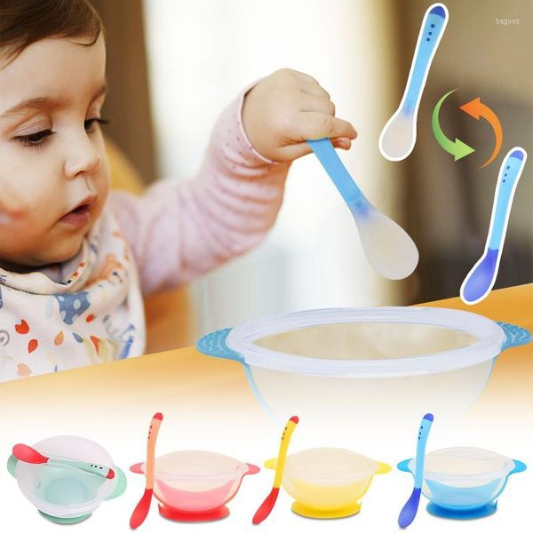 Conjuntos de talheres de tanques de tigela de bebê Treinamento Spoon Dinner Dinner Aprendendo pratos com o kit de jantar infantil de xícara de copo