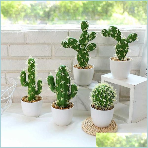Cestini portaoggetti Cactus Decoracion Piante finte Vegetazione artificiale con vaso Jungle Party Desktop House Bonsai Garden Deco Homeindustry Dhcew