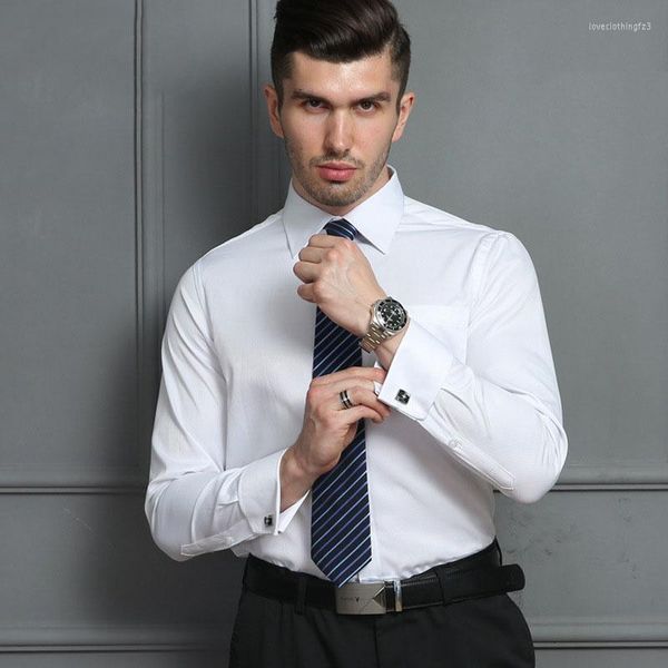 Erkek gömlekler 2022 marka yaz uzun kollu erkek yaka fransız kol düğmeleri manşet çıtçıt düğmeli gömlek