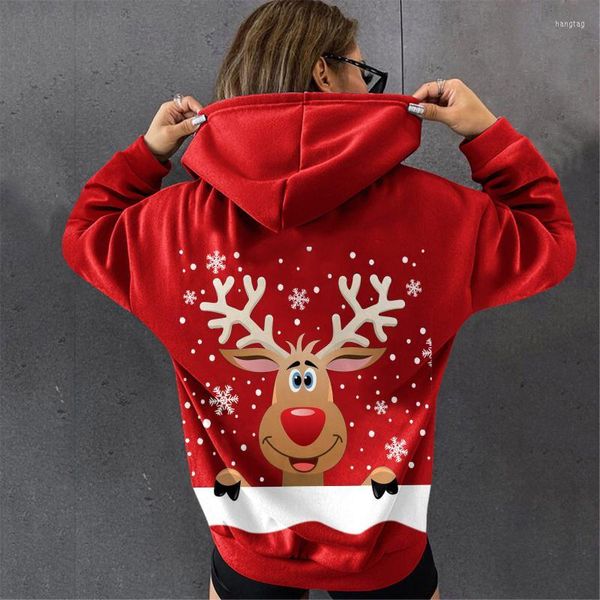 Kadın Hoodies Kadın Sweatshirts Noel Kadınlar Sevimli Karikatür Ren Geyiği Baskı Komik Büyük Boyu Sweatshirt Teen Girls Casual Sakiller