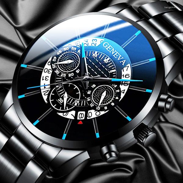 Avanadores de pulso 2022 Calendário de luxo Observe homens aço inoxidável Anti-azul Relógios de quartz recar