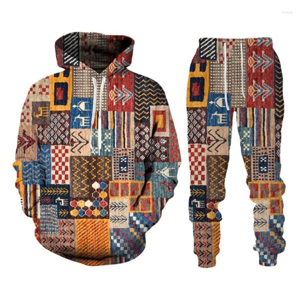 Männer Trainingsanzüge Frühling Herbst Rag Patch Muster 3D Gedruckt Hoodies Und Hosen Set Harajuku Pullover Sweatshirts Casual männer Kleidung