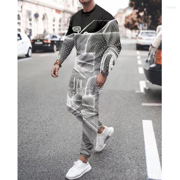 Tute da uomo T-shirt a maniche lunghe maglione alla moda primaverile e autunnale da uomo Completo da uomo streetwear Cool Fashion Boy Grandi set di 2