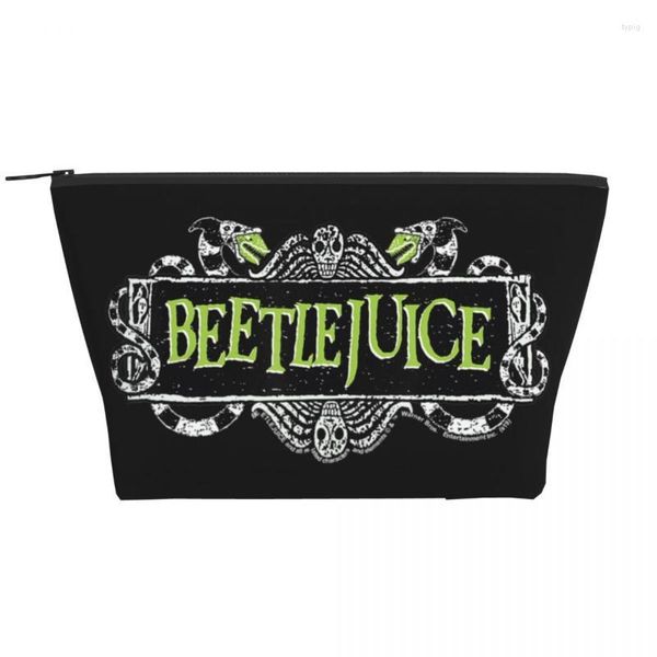 Bolsas de cosméticos Beetlejuice Bolsa de viagem verde sinalização Tim Burton filme Halloween Halfeitário Organizador de beleza Kit de armazenamento de beleza dopp