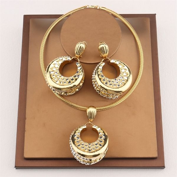 Outros conjuntos de jóias cor de ouro rosa para mulheres Brincos de colar de luxo para mulheres Conjunto de casamentos africanos Indian Greis de Natal 220831