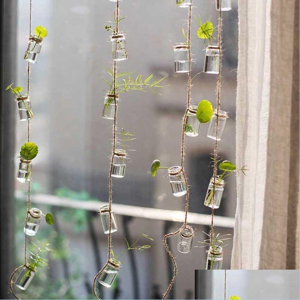 Vasi Wind Chimes Style Decor Vaso in vetro 3 corde appese con 27 mini bottiglie Nordic Home Flower Plant Hydroponic Conta Homeindustry Dhdns