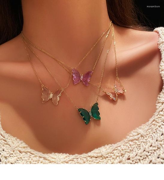 Цепи мечта девушка сладкая многоцветная прозрачная стеклянная бабочка ожерель