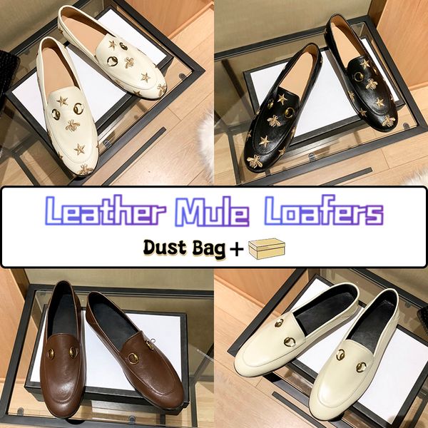 Sapatos sociais de luxo mocassins femininos couro Horsebit flat mocassins Designer Mule Bees bordado marfim preto forro ao ar livre casual tênis com caixa