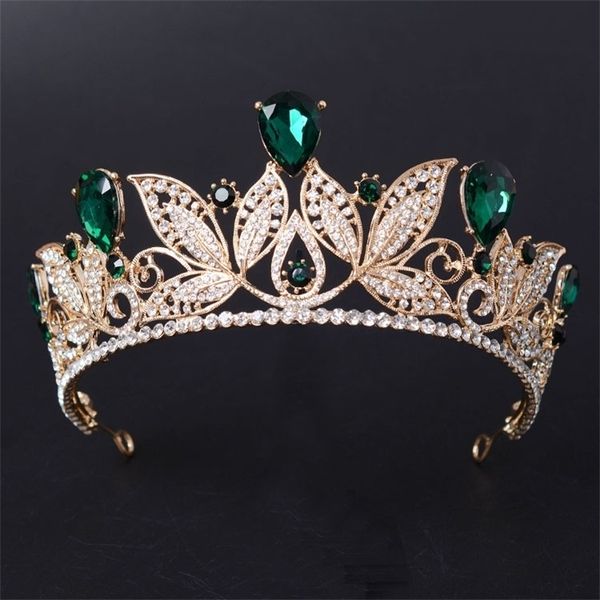 Jóias de cabelo de casamento vintage verde vermelho Tiara Fashion Diadema de ouro para mulheres vestido Princesa Crown Acessórios 220831