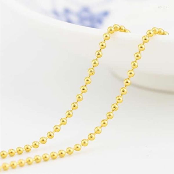 Ketten Pure Solid 999 24K Gelbgold Halskette Damen Glatte Perlen Gliederkette M Verschluss P6277